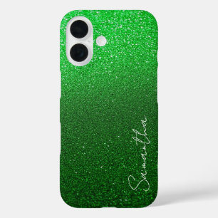 Coques iPhone 16 Parties scintillant verte personnalisée