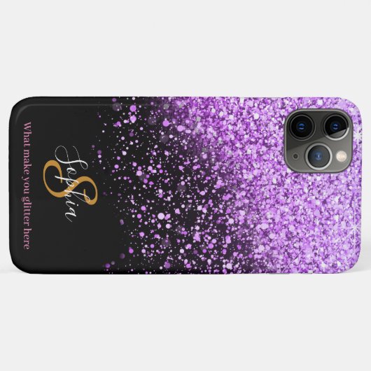 Coques Case-Mate iPhone Parties scintillant violet élégant Monogramme pers (Dos (Horizontal))