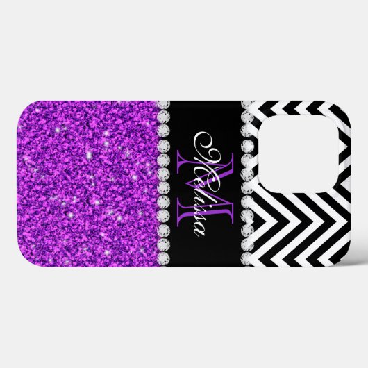 Coques Case-Mate iPhone Parties scintillant violet noir Chevron Monogramme (Verso (horizontal))