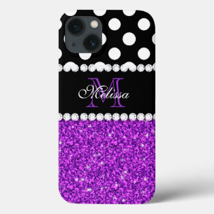 iPhone 13 Case Parties scintillant violet Pois blancs Monogramme