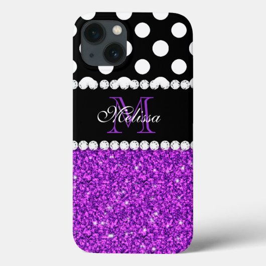 Coques Case-Mate iPhone Parties scintillant violet Pois blancs Monogramme (Verso)