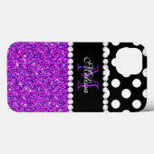 Coques Case-Mate iPhone Parties scintillant violet Pois blancs Monogramme (Verso (horizontal))