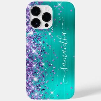 Coque Pour Pour iPhone 14 Pro Max Parties scintillant violet Turquoise Glam Girl Sig