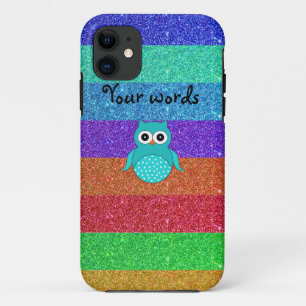Coque iPhone 11 Parties scintillantes d'arc-en-ciel de hibou de