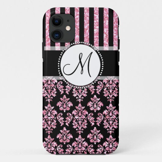 Coques Case-Mate iPhone Parties scintillantes Girly et roses, damassé (Dos)