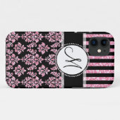 Coques Case-Mate iPhone Parties scintillantes Girly et roses, damassé (Dos (Horizontal))