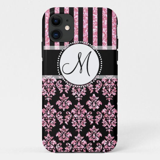 Coques Case-Mate iPhone Parties scintillantes Girly et roses, damassé (Dos)
