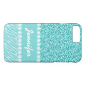 Coques Case-Mate iPhone Parties scintillantes Girly et turquoises, rayures (Dos (Horizontal))