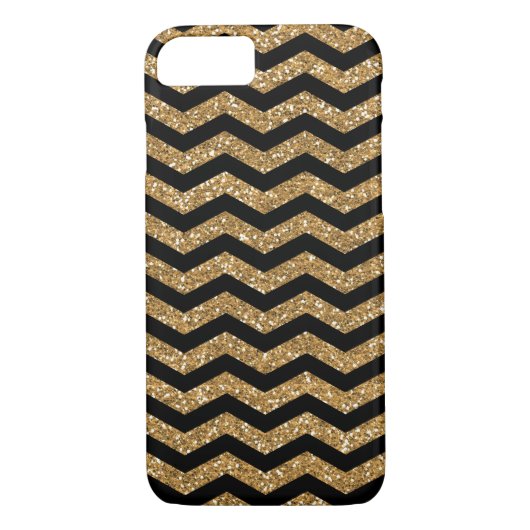 Coques Case-Mate iPhone Parties scintillantes noires Chevron de Faux d'or (Dos)