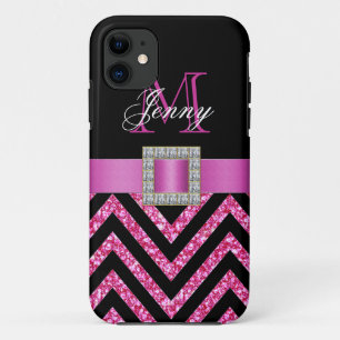 COQUE iPhone 11  PARTIES SCINTILLANTES NOIRES DE CHEVRON DE ROSES