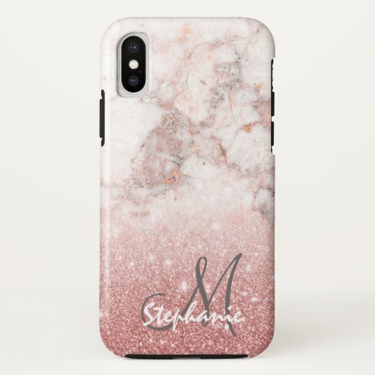 Coques Case-Mate iPhone Parties scintillantes roses Ombre de marbre blanc (Dos)