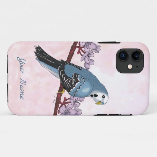 Coques Case-Mate iPhone Parure bleu aquarelle avec fleurs (Dos (Horizontal))