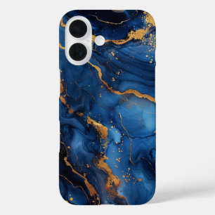 Coques iPhone 16 Parure Saphir – Marbre Luxueux Bleu et Or
