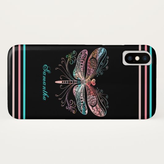 Coques Case-Mate iPhone Pastel Abstrait Dragonfly Black (Dos (Horizontal))