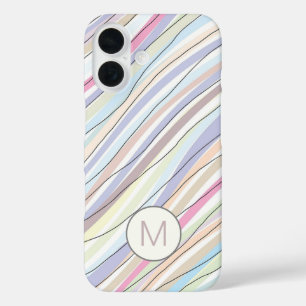 Coques iPhone 16 Pastel Abstrait Wavy Stripes and Lines Monogramme
