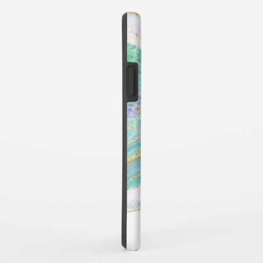 Coques Case-Mate iPhone Pastel Aqua et Agate violet avec Monogramme (Dos/Droite)