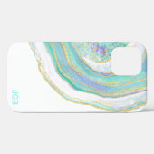 Coques Case-Mate iPhone Pastel Aqua et Agate violet avec Monogramme (Verso (horizontal))