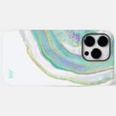 Coques Case-Mate iPhone Pastel Aqua et Agate violet avec Monogramme (Verso (horizontal))