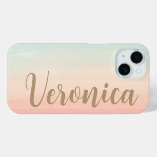 Coque Pour iPhone 15 Pastel Aquarelle Pêche en Verre de Mer Personnalis