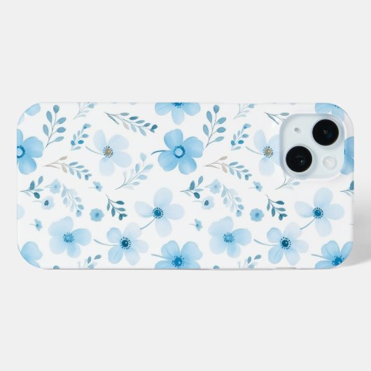 Coques Case-Mate iPhone Pastel Blue Boho Floral Fleurs de motifs (Verso (horizontal))