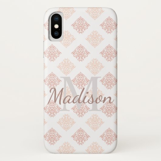 Coques Case-Mate iPhone Pastel Damask Blush Pink Cute Nom initial (Dos)