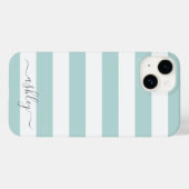Coques Case-Mate iPhone Pastel doux Turquoise blanc rayé Motif gris Script (Verso (horizontal))