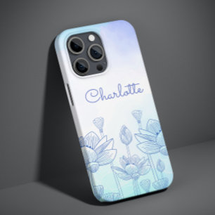 Coque Pour iPhone 14 Pro Pastel Floral Silhouette Overlay Nom personnalisé