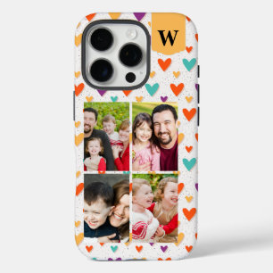 Coques iPhone 16 Pro Pastel Hearts Personnalisé Monogramme 4-Photos