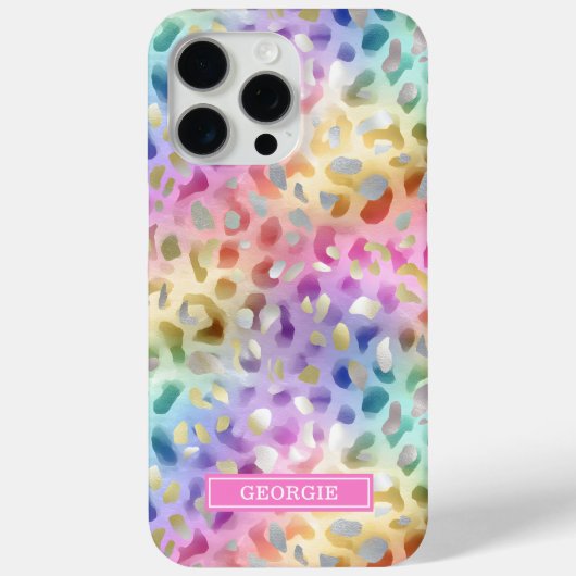 Coques Case-Mate iPhone Pastel Iridescent Leopard Print Monogrammed (Verso)