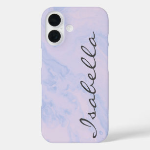 Coques iPhone 16 Pastel Lilac Marbre Nom du script personnalisé