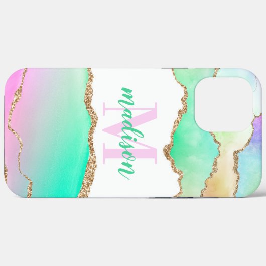 Coques Case-Mate iPhone Pastel Parties scintillant Agate Monogrammé (Verso (horizontal))