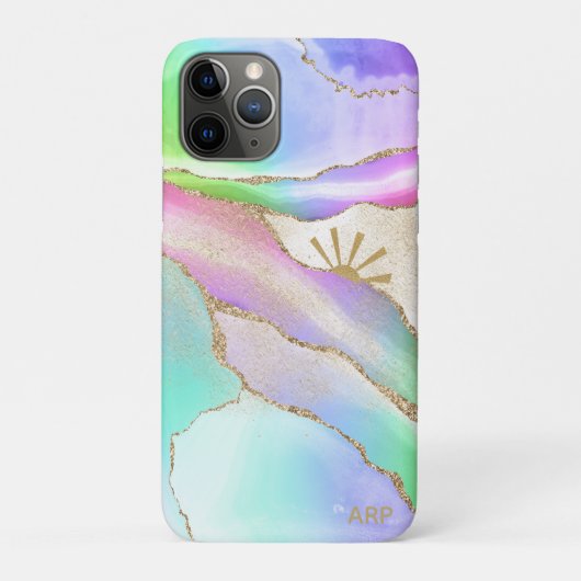 Coques Case-Mate iPhone *~* Pastel Rainbow Agate Sun Rays Gold Star Dust (Dos)