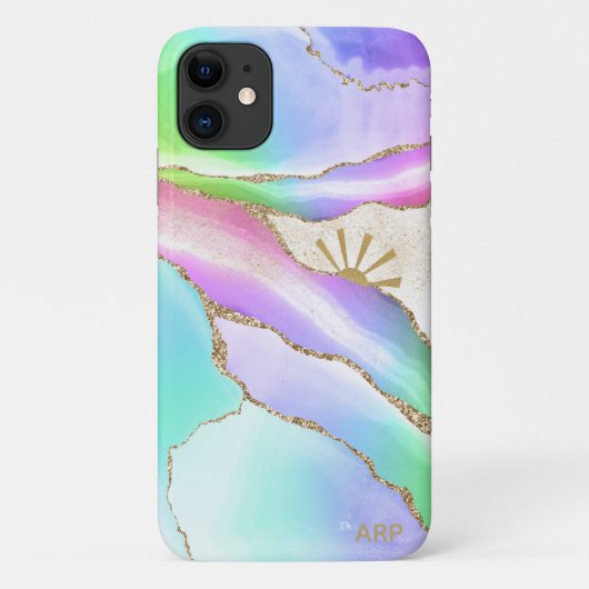 Coques Case-Mate iPhone *~* Pastel Rainbow Agate Sun Rays Gold Star Dust (Dos)