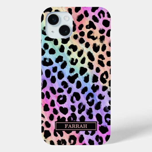 Coques Case-Mate iPhone Pastel Rainbow Leopard Print Monogrammed (Verso)