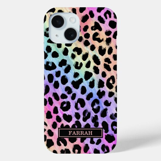 Coques Case-Mate iPhone Pastel Rainbow Leopard Print Monogrammed (Verso)