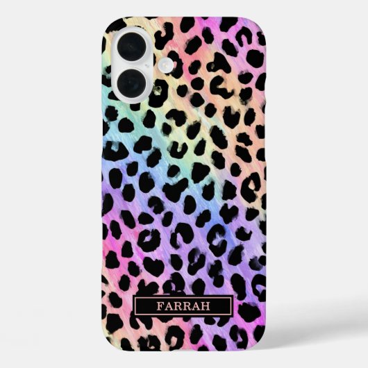 Coques Case-Mate iPhone Pastel Rainbow Leopard Print Monogrammed (Verso)