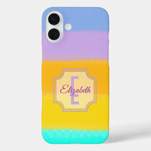Coques iPhone 16 Plus Pastel Rainbow Stripes Lettre initiale Monogramme