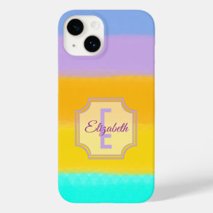 Coque Pour iPhone 14 Pastel Rainbow Stripes Nom personnalisé Monogramme