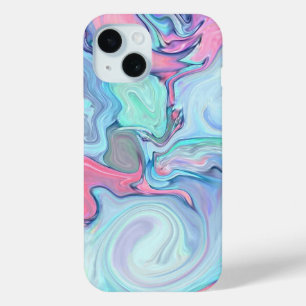 Coque Pour iPhone 15 Pastel Rose & Blue Swirl Abstrait
