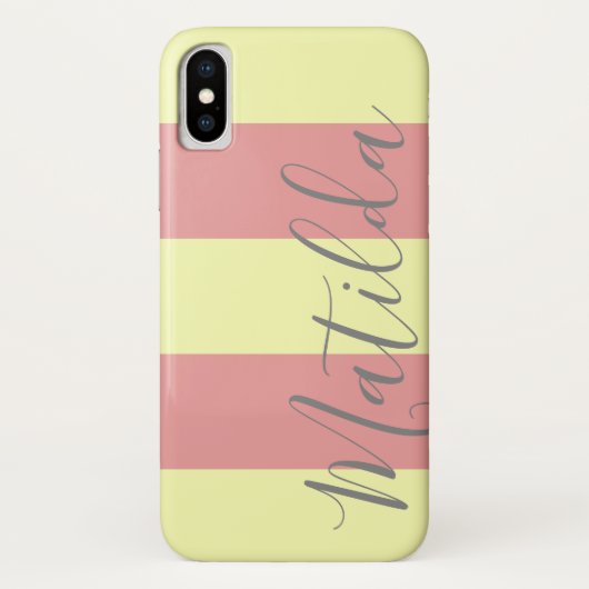 Coques Case-Mate iPhone Pastel Rose Yellow Stripe Nom personnalisé (Dos)