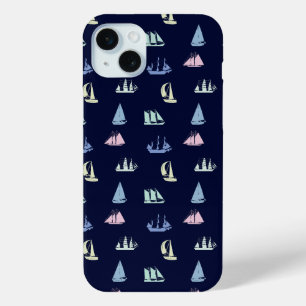Coque iPhone 15 Mini Pastel Sailboat Motif sur Midnight Blue