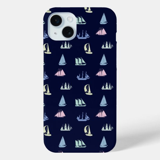Coques Case-Mate iPhone Pastel Sailboat Motif sur Midnight Blue (Verso)