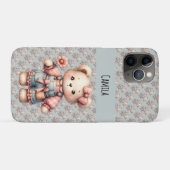 Coques Case-Mate iPhone Pastel Teddy Bear Holding Flower Wear Overalls (Dos (Horizontal))