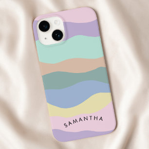 Coque Pour iPhone 14 Pastel Wavy Motif Nom de courbe personnalisée