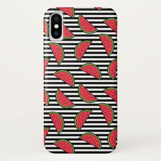 Coques Case-Mate iPhone Pastèque sur le motif noir et blanc de rayures (Dos)