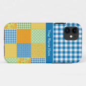Coques Case-Mate iPhone Patchwork de Faux et guingan bleu et blanc de (Dos (Horizontal))