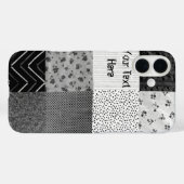 Coques Case-Mate iPhone patchwork en tissu vintage noir et blanc (Verso (horizontal))