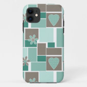 Coques Case-Mate iPhone Patchwork marron turquoise de carrés  (Dos)