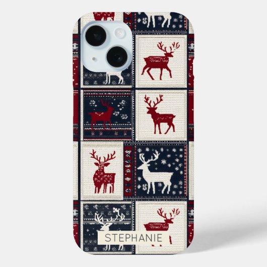 Coques Case-Mate iPhone Patchwork nordique de Noël | Rennes (Verso)