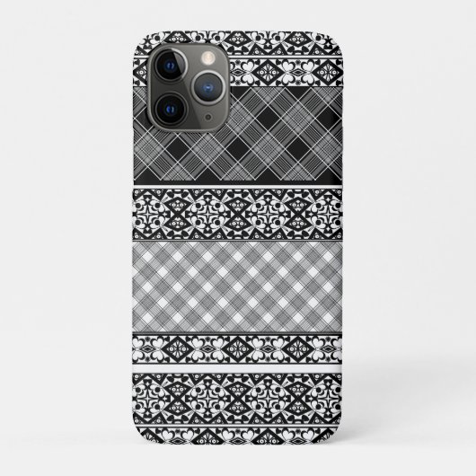 Coques Case-Mate iPhone Patchwork rayé noir et blanc avec dentelle (Dos)